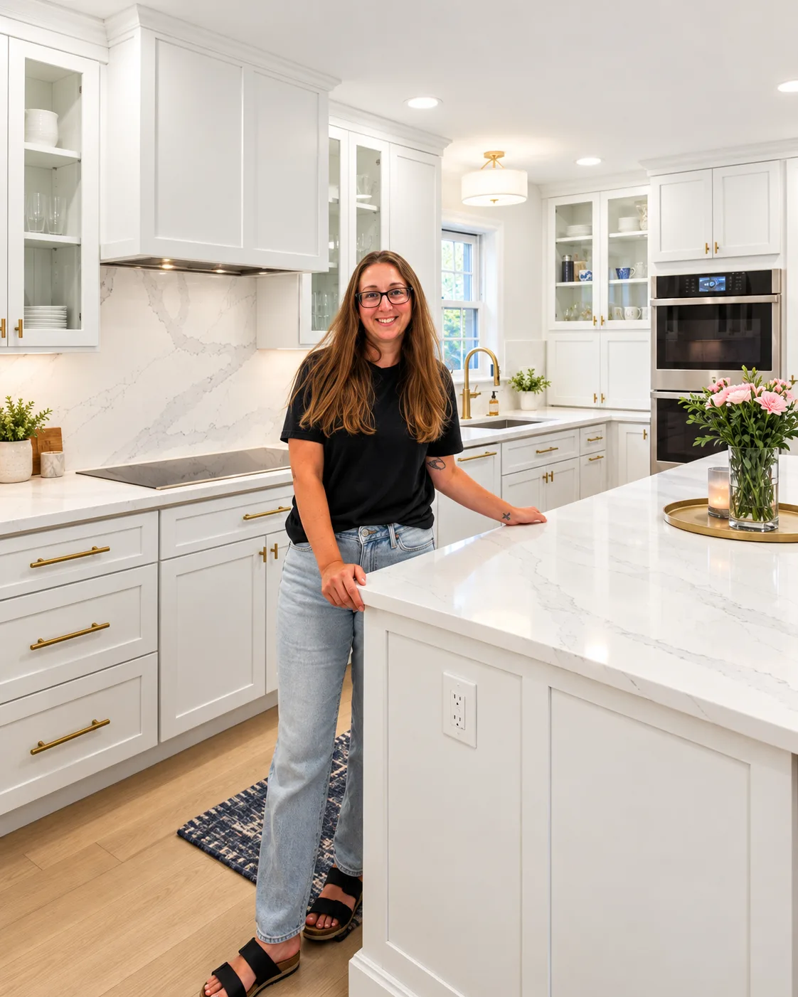 dRemodeling designer in a completed kitchen remodel