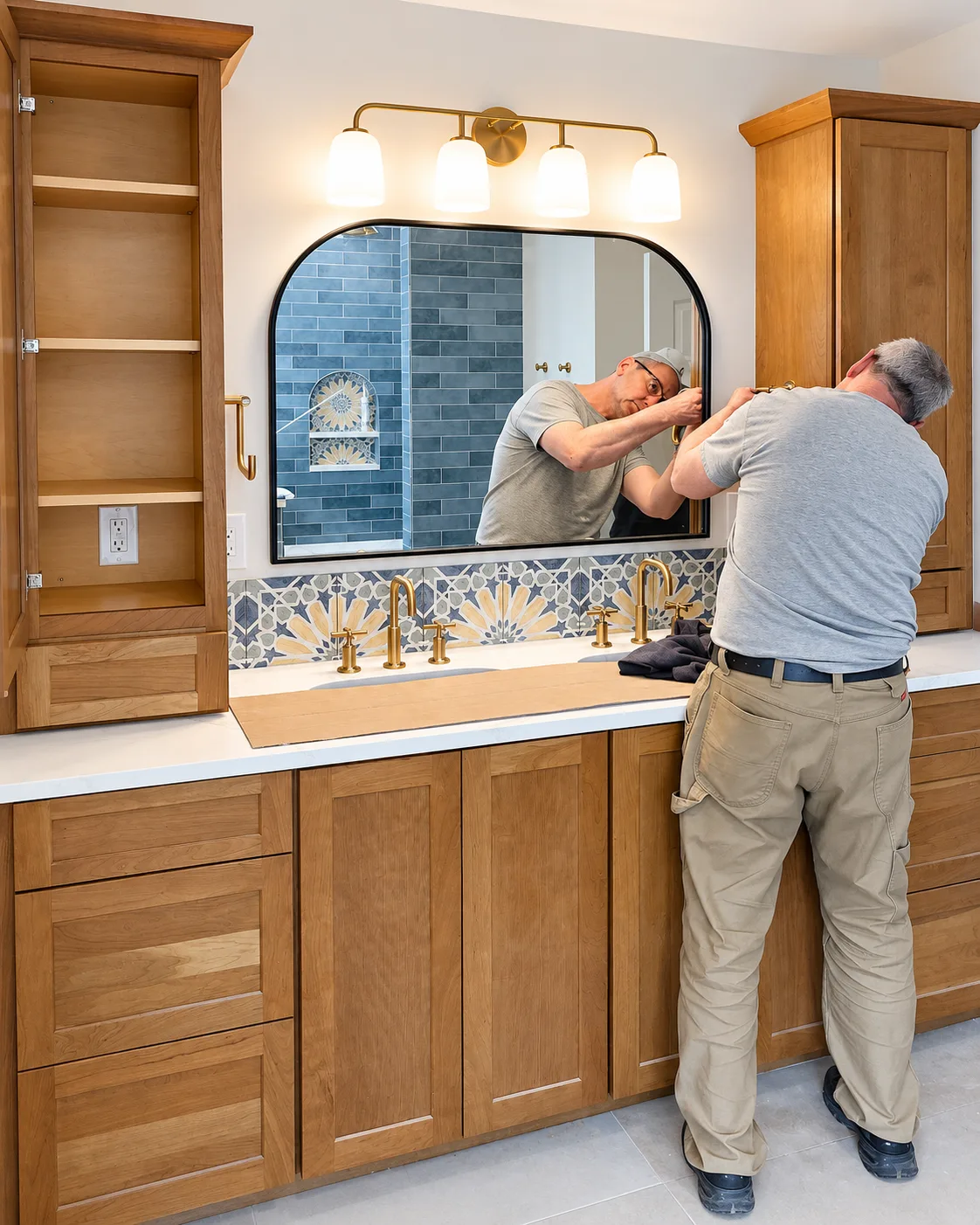 dRemodeling craftsman completing a bathroom installation