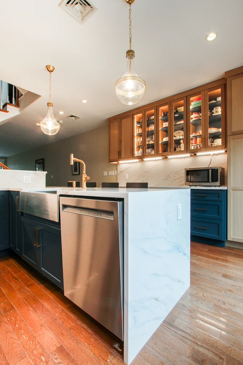 Philadelphia kitchen remodel with waterfall island.