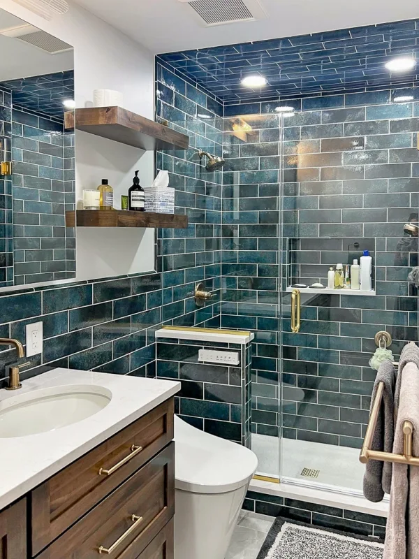 Rustic Modern Bathroom with Green Tile | Philadelphia