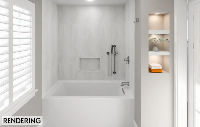 Bold Grey Bathroom Remodel with Quartz Veining | Philadelphia